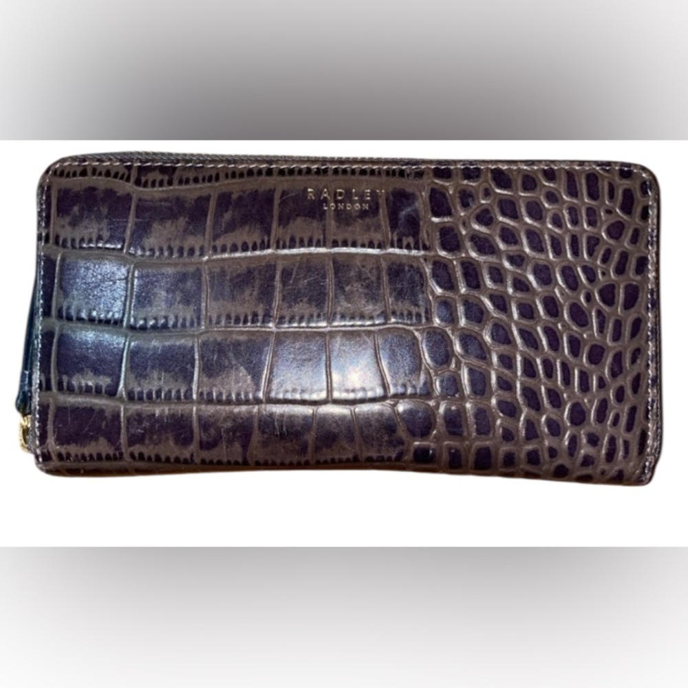 RADLEY LONDON Croc-Embossed Leather Wallet in Dark Brown/Dark Purple